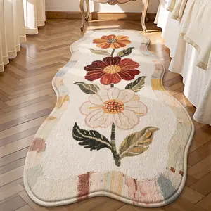 LUMI Trending Flower Patterned Non - slip Cozy Floor Mat, Single Piece, Ideal Decorative Carpet for Home - Living Room, Bedroom, Study. Must - have Vanity Decor & Household Ornament Rug Washable Non-Slip Floral Abstract Plush