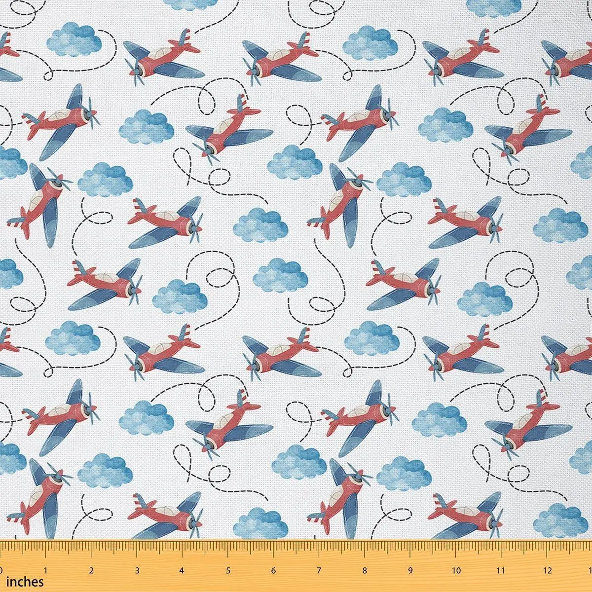 Airplane Fabric Vintage Watercolor Airplane Upholstery Fabric Space Cartoon Aircraft Blue Clouds Decorative Fabric Quilting Sewing,DIY Craft Patchwork