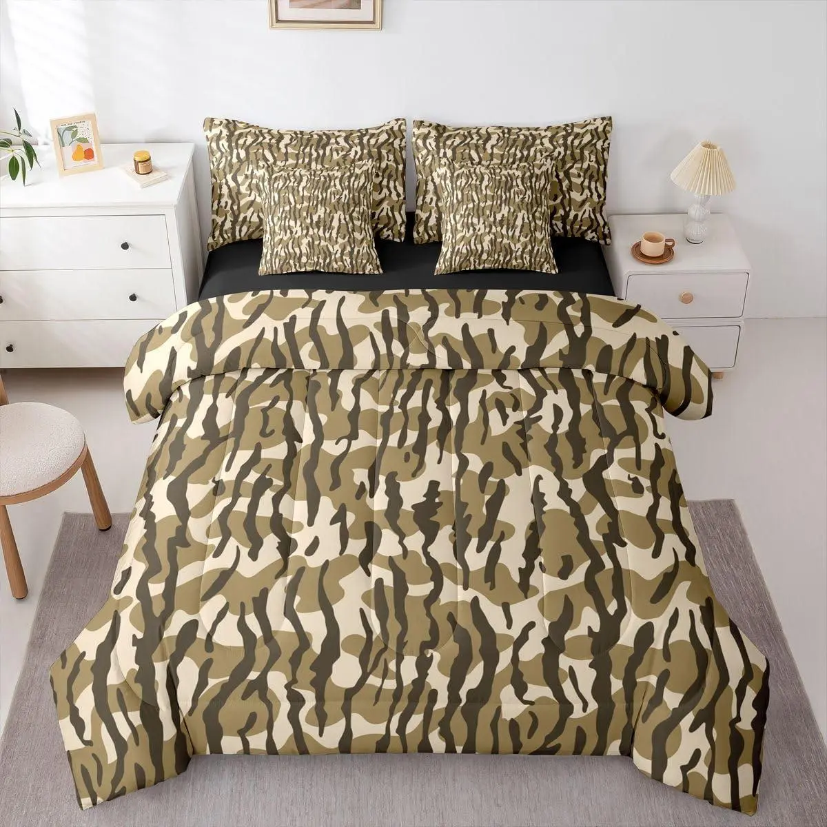 Feelyou Queen 7-Piece Ultra-Soft Camouflage Microfiber Bedding Set - Army Green Military Comforter with Sheets, Rustic Country Farmhouse Style, Breathable Bedding for Boys, Bedroom Gift, beddingsets, Bed Cover Set, Theme Bedding Set