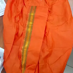 Dhoti Pant for Mens - Orange Color with Gold Trim Detailing