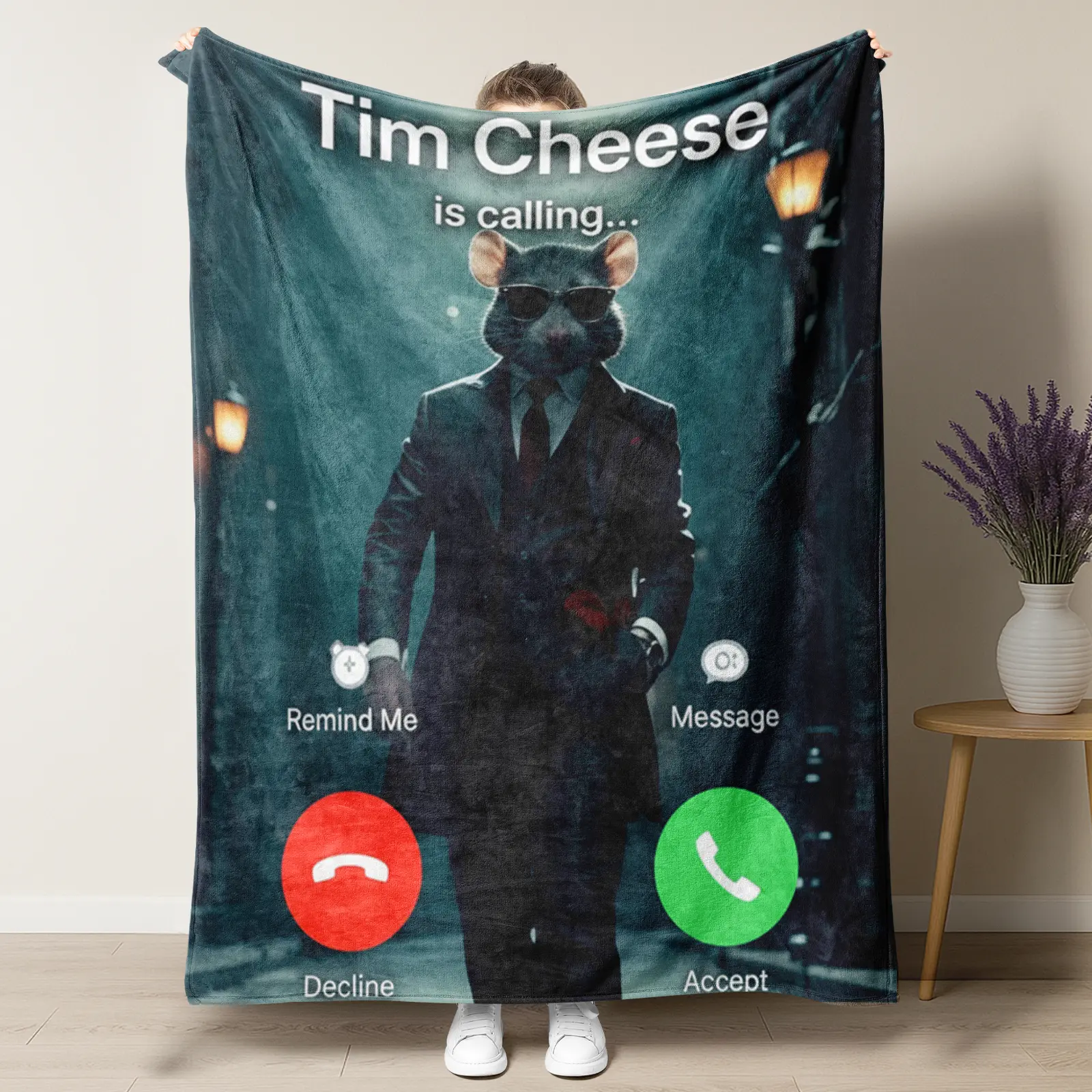 Tim Cheese Pattern Funny Meme Throw Blanket - Ultra Soft Flannel Fleece - Warm Cozy Bedding for Sofa, Couch & Travel - Funny Birthday Gift for Fans