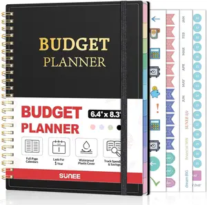 SUNEE Budget Planner 2026 - Monthly Budget Book with Expense Tracker Notebook, Undated 12 Month Bill Organizer & Finance Planner to Manage Your Money, A5(6.4" x 8.3") Account Book with Colorful Tab, Black