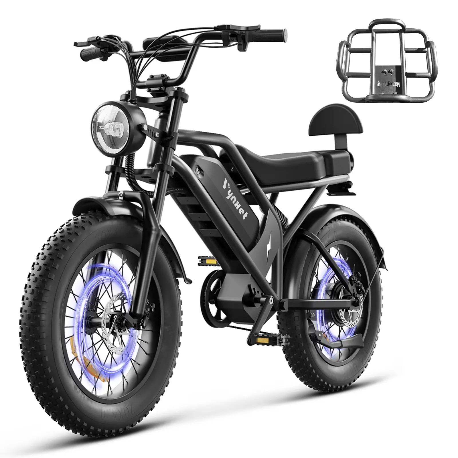 DXH Electric Bike for Adults 750W Peak 1500W Motor 48V 18Ah Battery 20" Fat Tire 7-Speed 32MPH 68 Miles Range All-Terrain E-Bike