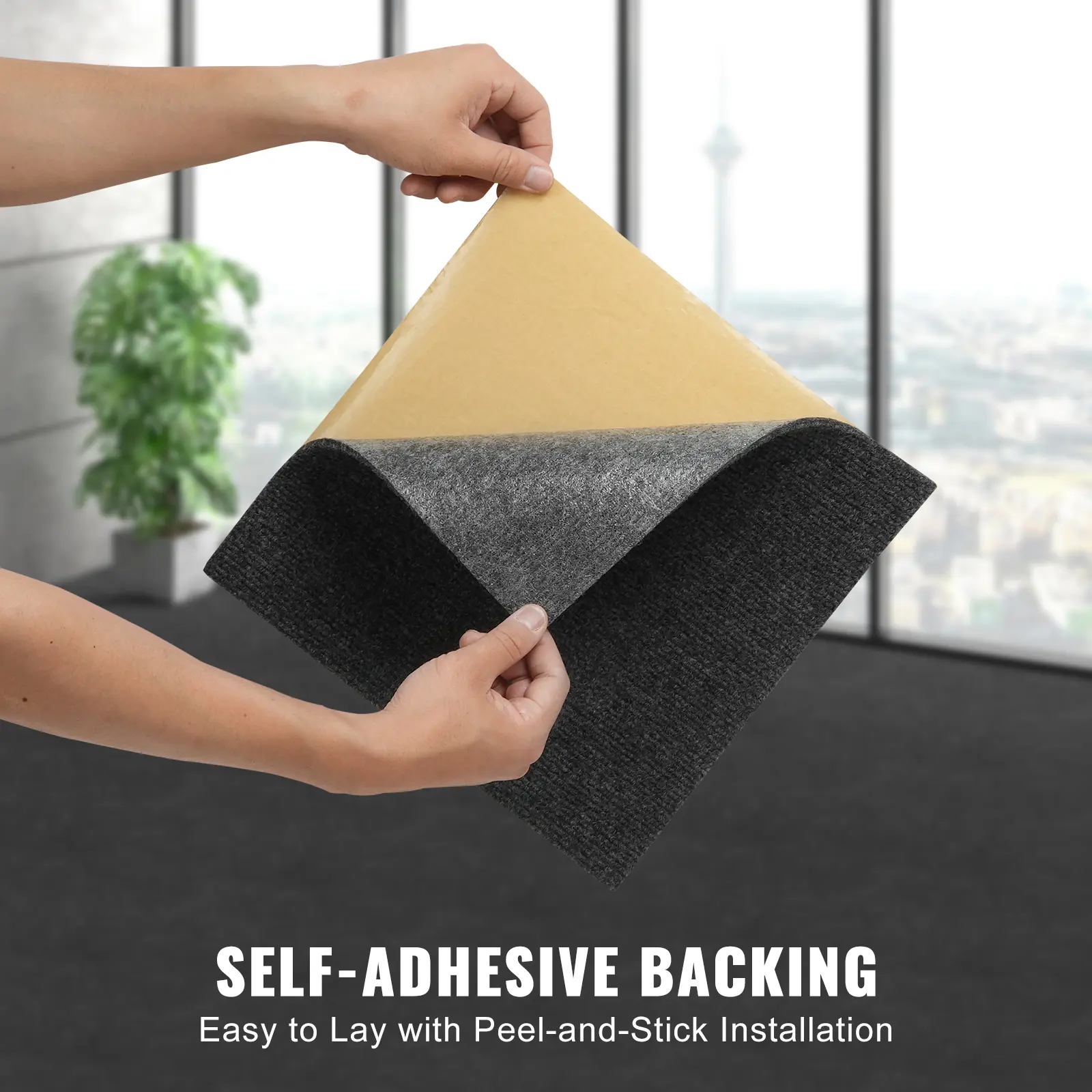 【summerfinds】VEVOR Carpet Tiles Peel and Stick, 12” x 12” Squares Self Adhesive Carpet Floor Tile, Soft Padded Carpet Tiles, Easy Install DIY for Bedroom Living Room Indoor Outdoor (12 Tiles, Dark Gray)