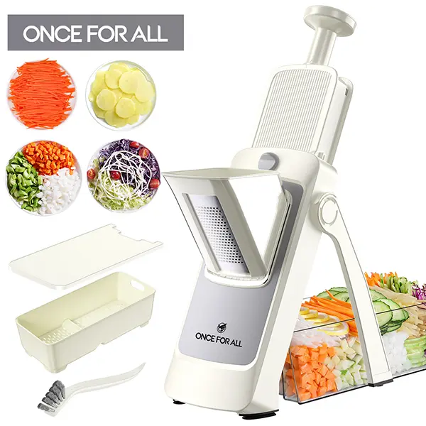 ONCE FOR ALL 4th Gen Enlarged ABS Vegetable Slicer - Kitchen Utensils with Built-in Durable Blades, No Replacement Needed, Anti-Slip Suction Base, Cut-Proof Safe Press, Smooth Multi-Use Food Cutter, Easy to Clean