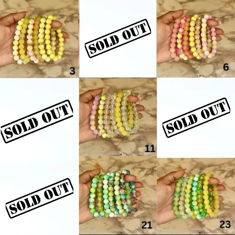 CLEARANCE ITEMS 6pc Glass Bracelet Stacks ONE SIZE 18cm 7.5in Beaded Bracelets for Stackable Fashion