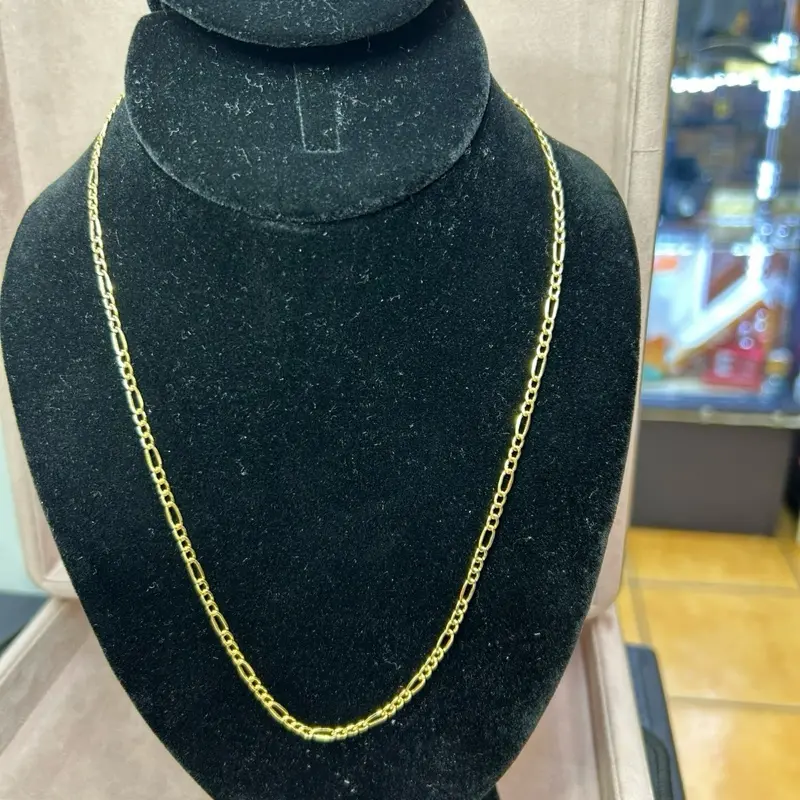 18K Gold Figaro Chain 20" 3mm Gold Fashionable Necklace unisex