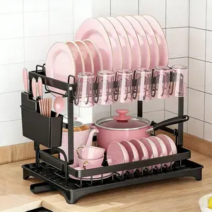 2-tier Large-capacity kitchen storage rack, suitable for countertop and sink storage, detachable, space-saving, and can store household items.