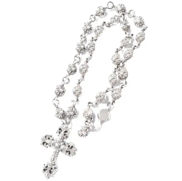 Pre-owned Chrome Hearts Sterling Silver 925 (Ag925) Small Leather Goods Filigree Cross XSM Cross Ball Chain Necklace