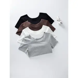 Women's Built-in Bra T-Shirt | Short Sleeve Crew Neck Tank Top with Shelf Bra | Wireless Supportive Slim Fit Tee | Buttery Soft Bra-Free Basic Top | Minimalist Clean Girl Aesthetic Sculpting Tee | Breathable Summer Essential Undershirt Multi-Color