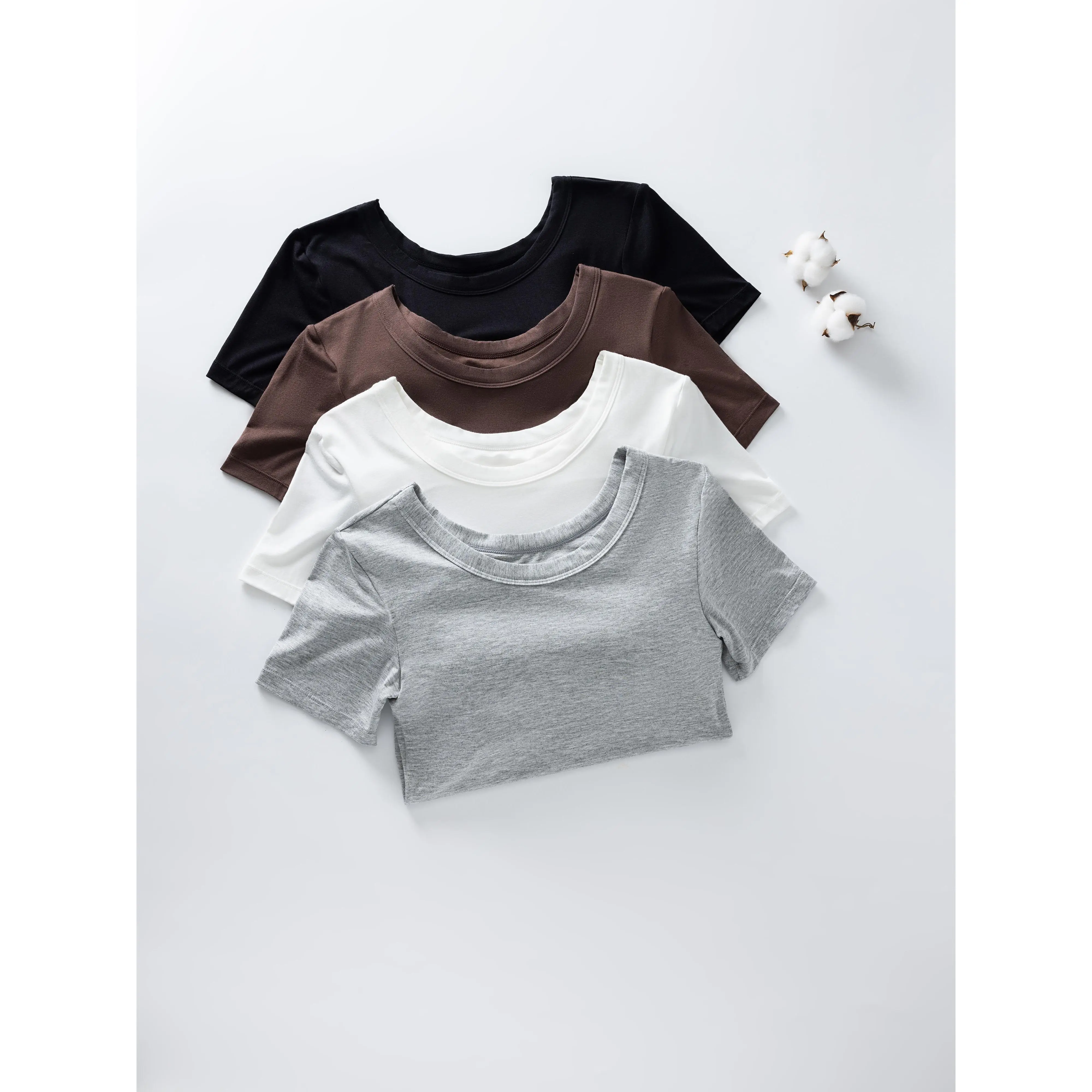 Women's Built-in Bra T-Shirt | Short Sleeve Crew Neck Tank Top with Shelf Bra | Wireless Supportive Slim Fit Tee | Buttery Soft Bra-Free Basic Top | Minimalist Clean Girl Aesthetic Sculpting Tee | Breathable Summer Essential Undershirt Multi-Color