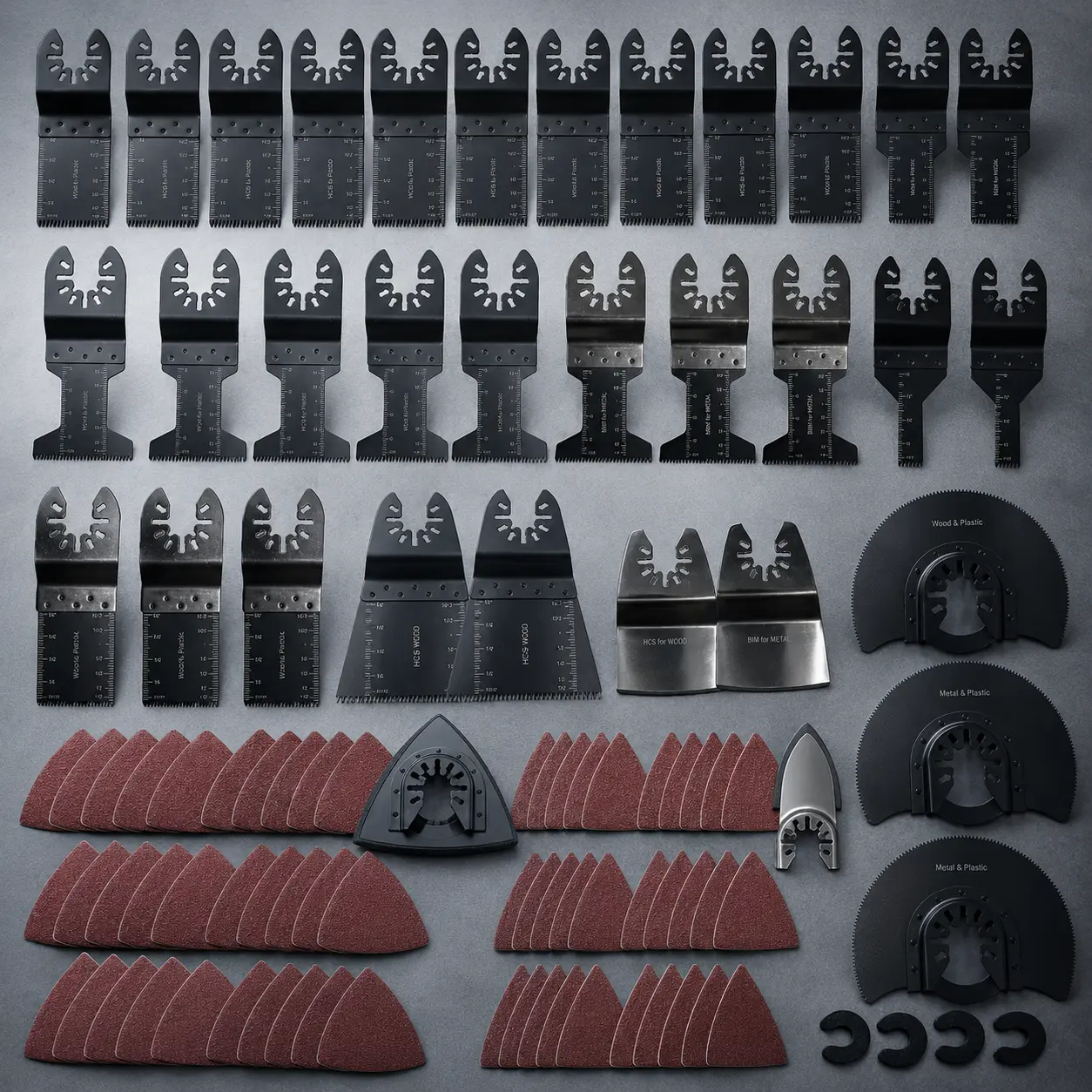 98PCS Oscillating Tool Blades Kit, Universal Quick-Release Multi Tool Blades with Sanding Pads & Sandpaper, Oscillating Saw Blades for Wood, Metal & Plastic, Fits Dewalt, Milwaukee, Makita, Ryobi, Bosch, Fein