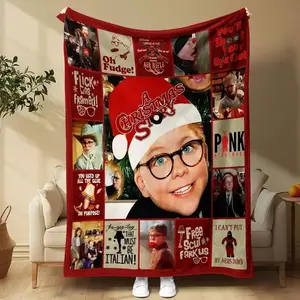 A Christmas Story Flannel Blanket Featuring Ralphie Iconic Movie Scenes Retro Festive Patchwork Cozy Soft Lightweight Warm For Bedroom Sofa Nostalgic Holiday Gift