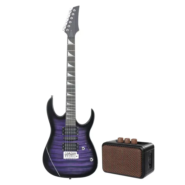 39in HSH Humbucker Pickups Electric Guitar Complete Starter Kit (170 Model) - Basswood & Metal Build, Black/Tiger-Striped Purple, for Hard Rock,Punk,Fusion, All Levels, W/ Guitar Bag, Audio Interface, Rechargeable Battery, 38.2x11.8x1.65in, Right Hand