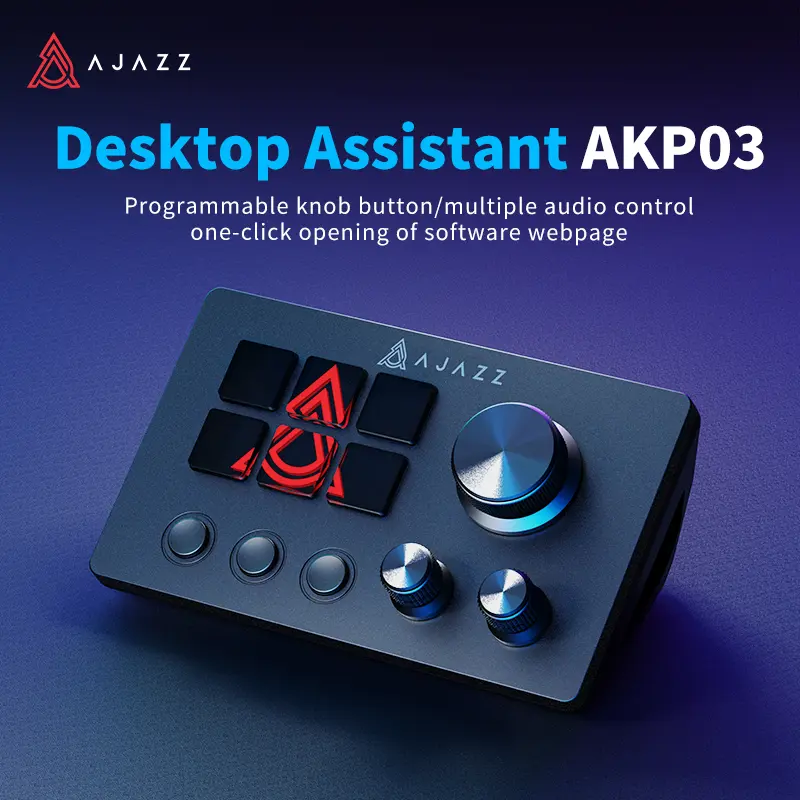 AJAZZ AKP03E Unisex Desktop Controller Computer Accessory - Programmable Knobs & Buttons, Multi-Audio Control, Desktop Lighting Adjustment, Software & Web Page Launch, Work Accessories
