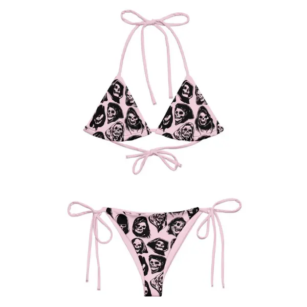 Pink Skull Y2k Swimsuit | Sexy Triangle Bikini