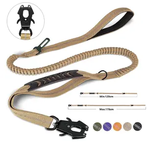 Tactical Dog Leash with Shock Absorption, Durable No-Tear Design for Medium Large Dogs, Thick Handle and Metal Car Safety Buckle, No Tangle Leash