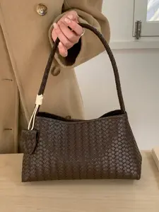 Women's Elegant Woven PU Leather Underarm Bag, Fashion Shoulder Handbag, Trendy Small Design, Suitable for Daily Commute, Dates, Casual Wear, Leather Shoulder Bags