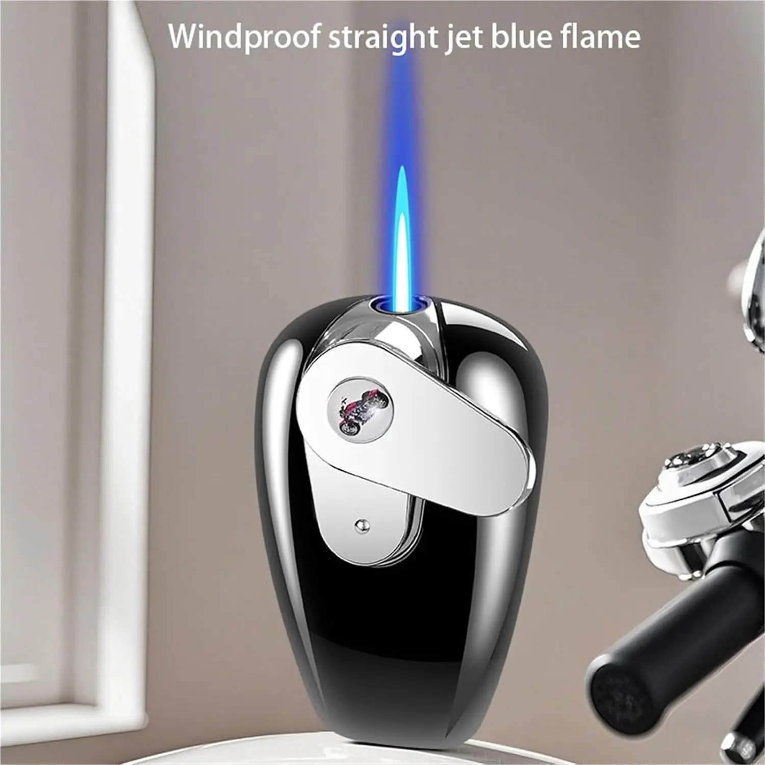 (No‑Butane) Single‑Pack Fun Motorcycle Oil Pipe‑Shaped Lighter, Refillable Butane Lighter, Re‑fillable Butane, Adjustable Flame Size, Reusable, High‑Temperature, Wind‑Resistant & Portable, Ideal for Outdoor Camping, Kitchen Cooking, Barbecues and Gifts