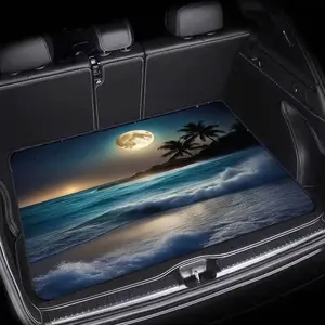 1pc Tropical Beach Trunk Mat, Waterproof Car Mats - Non-Slip Waterproof Car Cargo Liner with Tropical Beach Design (Palm Trees) - Heavy-Duty All-Season Protection for SUVs, Sedans, Trucks - Travel Gift for Vacationers & Car Enthusiasts