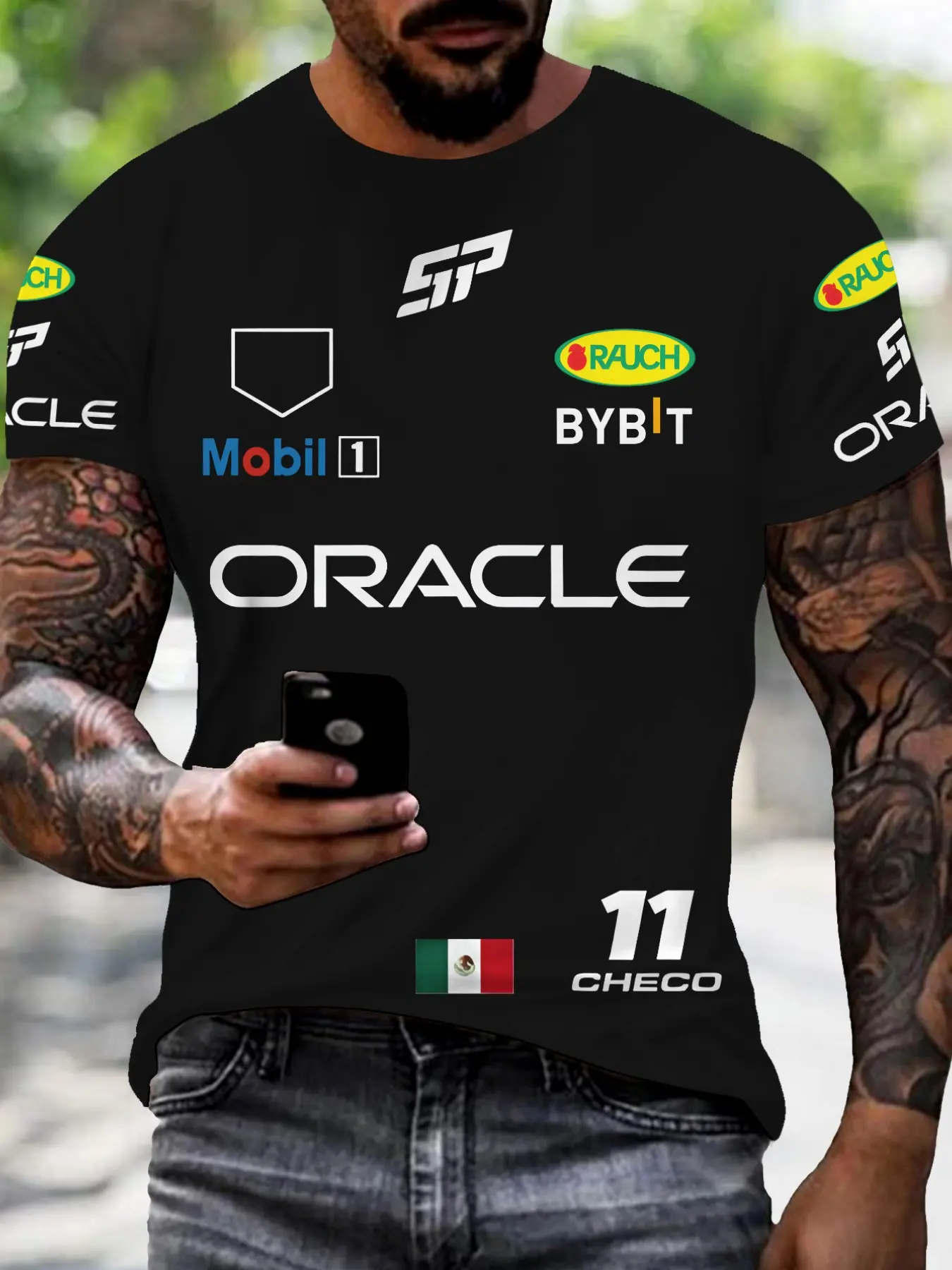 Summer Men's Perez No. 11 Racing Suit T-Shirt Print Fabric, Quick-Dry Breathable Short Sleeve Top, Casual Fashion Comfort Design, Ideal Gift Choice