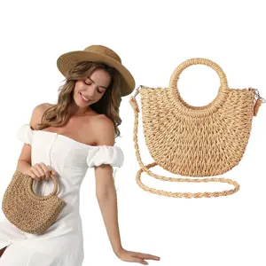 Summer Beach Bag - Can be Used as Handbag or Shoulder Bag, Women's Straw Crossbody Bag Mini Travel Shoulder Bag Handmade Straw Tote Bag