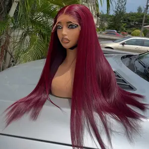 99J Straight Wig Burgundy 13x6 HD Lace Frontal Human Hair Wigs For Women Pre Plucked Red Colored 13x4 Lace Front Wig 200% Density