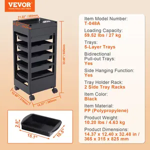 VEVOR Beauty Salon Trolley Cart, Plastic Salon Rolling Cart for Stylist with 5 Removable Drawers Dryer Holder, Rolling Hairdressing Cart with 4 Wheels (2 Lockable) for Beauty SPA Barbershop