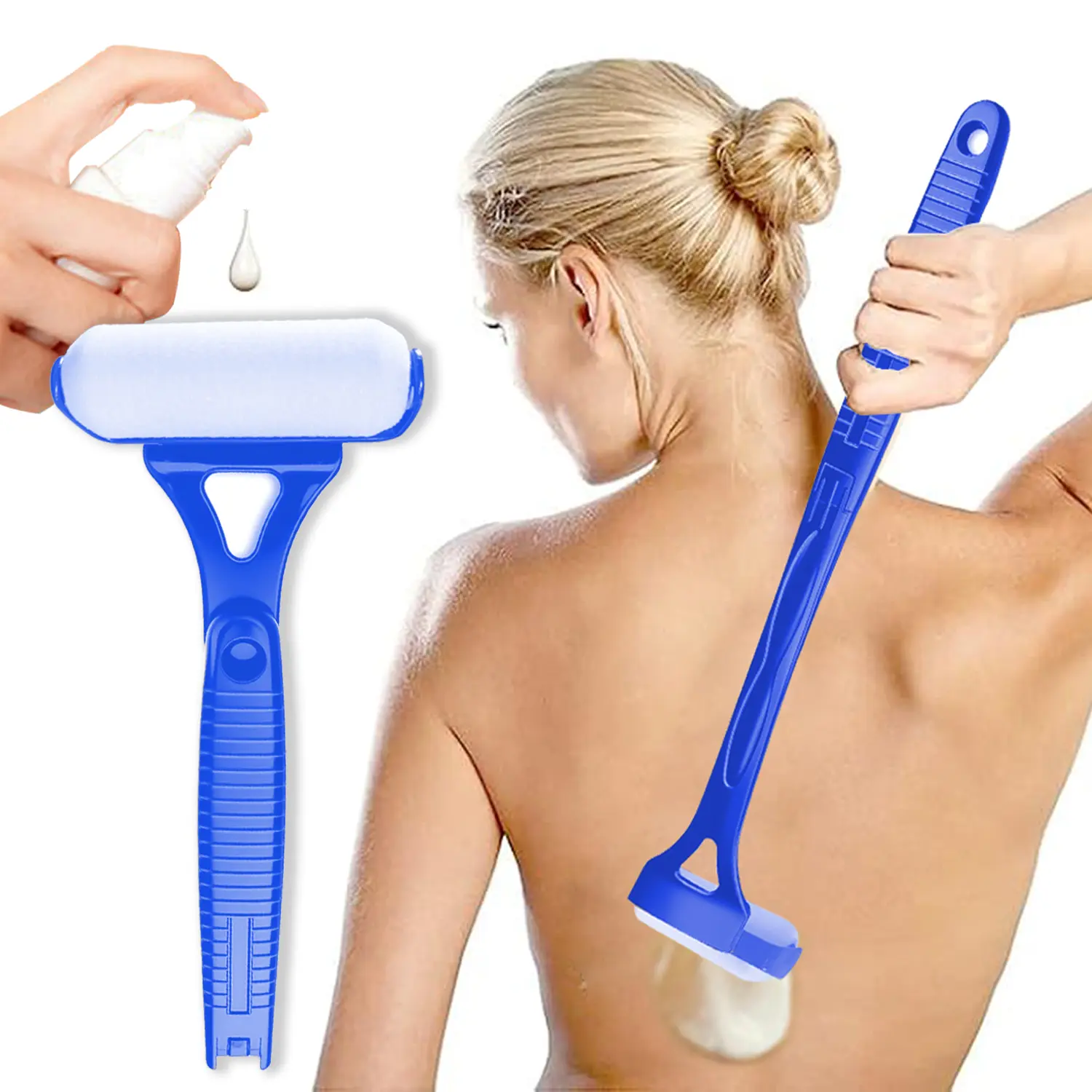 Back Folding Lotion Applicator, Sunscreen Roller, Back Tanning Tool, Moisturizer Cream Oil Applicator, 3pc Sponge Brush Heads Available, Grip, Body Care Tool