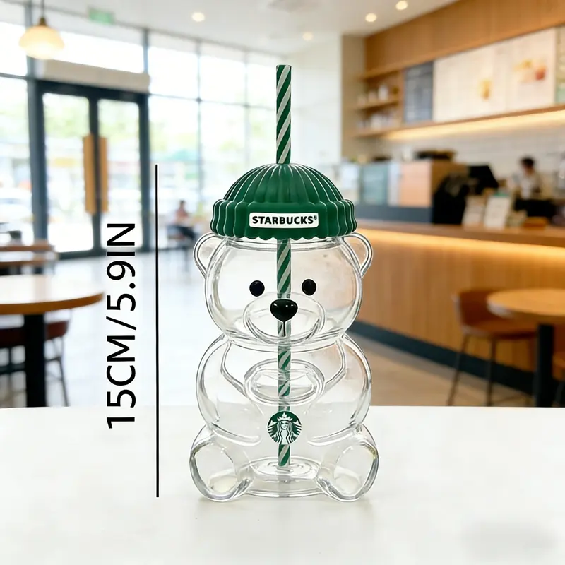 Starbucks Bear Cute Cups - 20oz Reusable Washable Heat-Resistant Borosilicate Glass Drinkware with Lid & Straw, Ideal Festive Gift for New Year & Birthdays, Perfect for Everyday Use & Display