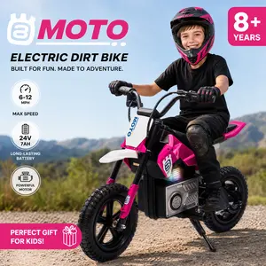 MOTO 24V Electric Dirt Bike for Kids | 200W High-Speed Hub Motor Ride-On Motorcycle | Youth Powered Trail Bicycle with Rear Suspension, Inflatable Tires, LED Lights & Bluetooth Audio