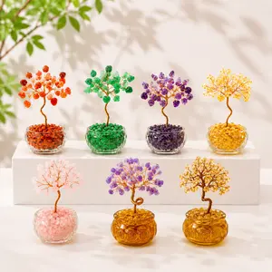 Aesthetic Amethyst & Citrine Crystal Money Tree, Natural Gemstone Bonsai for Good Luck, Healing Crystals Home Office Room Decor Figurine Ornaments