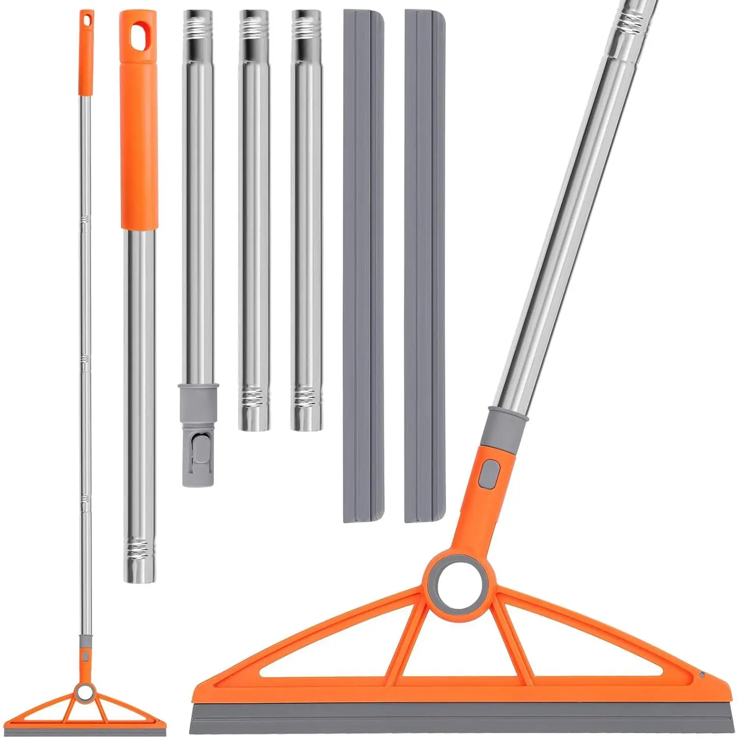 2-in-1 Air Broom, 180? Rotating 54 Inch Adjustable Rubber Broom Includes 2 Scraping Strips, Sweep and  Tools with Long Handle for Cleaning Bathrooms, Kitchens, Glass, Tiles,