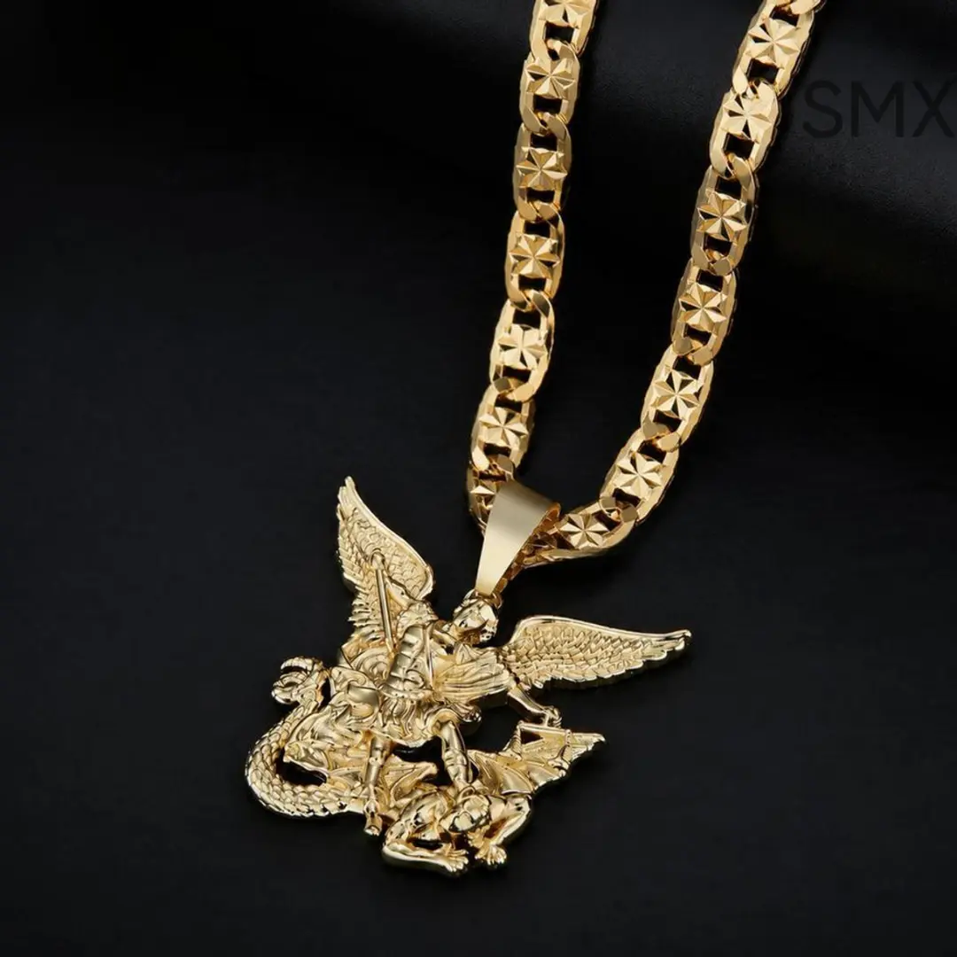 Saint Michael Necklace 14k Gold Plated Elegant Archangel Angel Chain