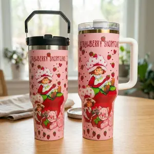 Strawberry Shortcake 40oz/30oz Tumbler  Cute Pink Aesthetic Cup w/ Handle – Stainless Steel Travel Mug, Perfect Gift for Girls