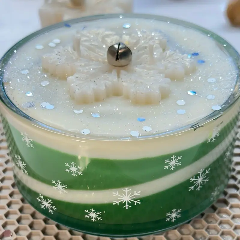 Winter Snowflake Candle – Green & White Decor Ornaments Decoration