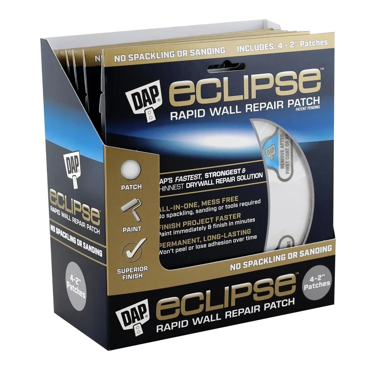 DAP 7079809161 2 in. Eclipse Rapid Wall Repair Patch, Fast-Drying, Self-Adhesive Permanent Long-Lasting Adhesive, No-Glue Application