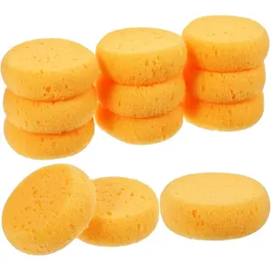 Qianyu 12 PCS Pottery Sponges Elasticity Clay Sponges Round Cleaning Sponge Water Absorption Soap Sponges Soft Yellow Artists Sponge for Kitchen Shoes Leather Care Painting