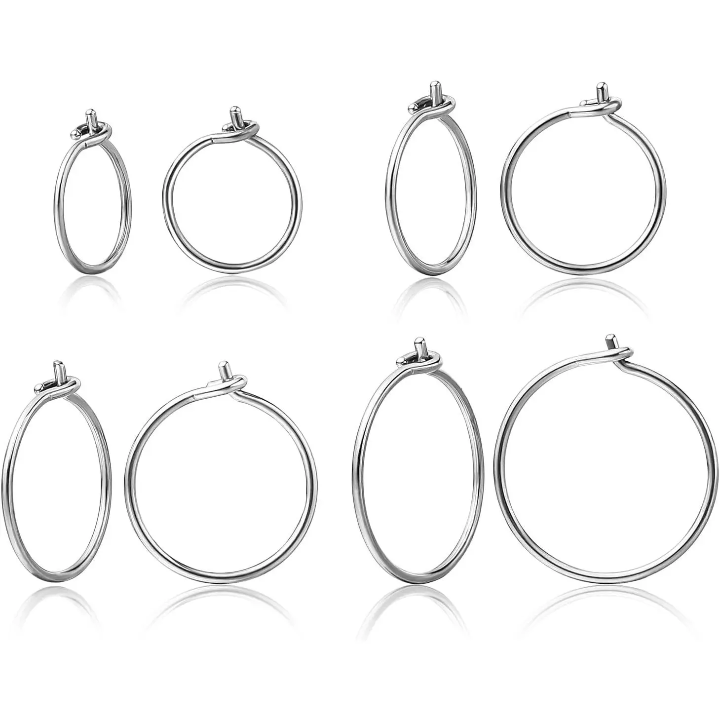 4 Pairs G23 Pure Titanium Huggie Hoop Earrings, 8 mm-14 mm Tiny Wire, F136 Implant Grade Anti-Oxidant Hypoallergenic Earrings for Sensitive Ears, Ideal for Casual Wear, Anniversary, Birthday Gifts, Colorfast, Daily, Excellent Customer Service, Maintains S