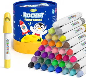 36/26/18 Color Rocket-shaped Gouache Paint Sticks, includes 120-page PDF coloring pages., Fast-drying, non-toxic, and washable, suitable for children and students, Ideal art supplies for painting on paper and canvas during the Christmas season
