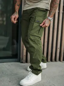 Men's Solid Multi-pocket Cargo Pants, Street Fashion Casual Loose Jogger Pants for Outdoor Work, Men's Trousers for Fall & Winter, Menswear