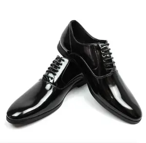Men's Black Round Toe Patent Lace Up Tuxedo Dress Shoes Oxfords Block Heel Formal AZARMAN