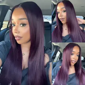 UNice Glueless Black Cherry Layered Straight Wig with Drawstring Pre-cut 7x5/13x4 HD Lace Frontal Human Hair Wigs with Invisible Knots Beginners Friendly