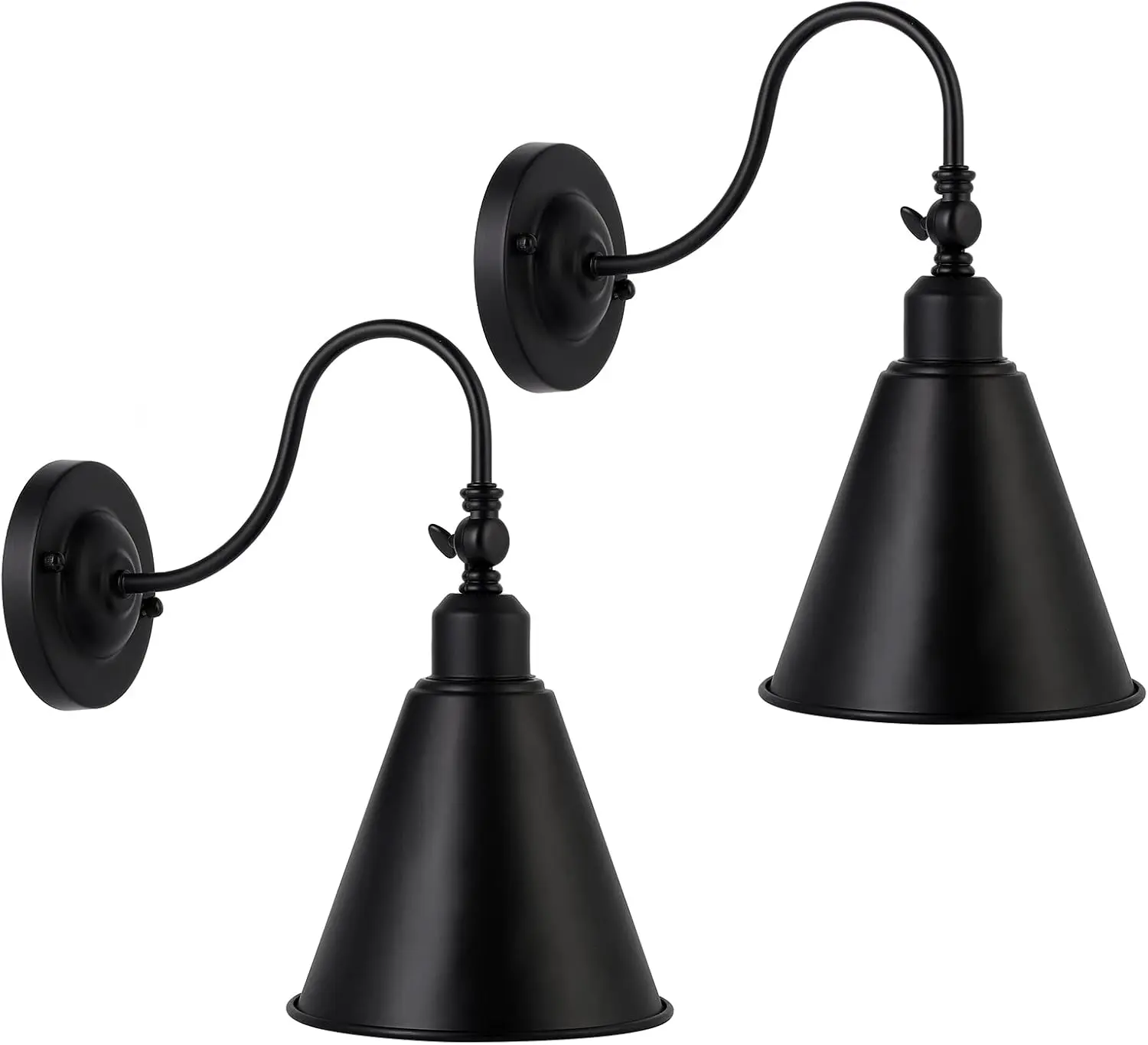 Black Vintage Wall Sconces - 2-Piece Wall-Mounted Lighting Set for Living Room, Bedroom Farmhouse Decor, Reading Lamp