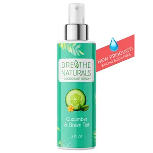 Breathe Naturals Spray Deodorant - Cucumber & Green Tea - Safe on Sensitive Pits - 24Hr Freshness - No Aluminum, Butane, or Baking Soda - Clear & Invisible Anti-Staining Formula