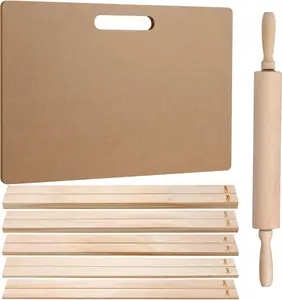 12 count Pottery Tools Include 1  Rolling Pin Sculpting Polymer Clay Tools 1 Portable Wedging Board for Pottery with Built in Handle and 10 count 5 Size Pottery Teaching Rolling Mud Stick Guide