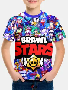 Brawl Stars Full Hero Print Short Sleeve Shirt, Funny Graphic Shirt, Unisex Kids Game Anime Casual Top, Cute Summer for All Ages