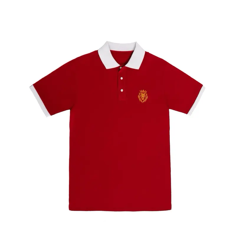 Polo Tshirt - Red Polo Shirt with White Collar and Emblem Detailing