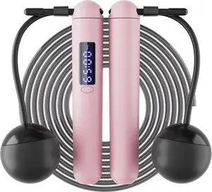 2 In 1 Jump Rope, Weighted Jump Rope for Fitness, Skipping Rope with Counter - Heavy Handles, Adjustable Length - Cordless Jumping Rope for Men Women Kids Fitness Exercise Training ball-weighted jump rope