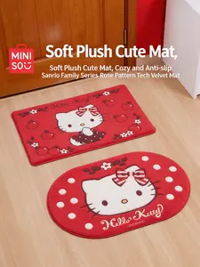 MINISO Red Non-Slip Water-Absorbent Floor Mat | Bathroom & Entryway Soft Plush Rug | Sanrio Cartoon Decor